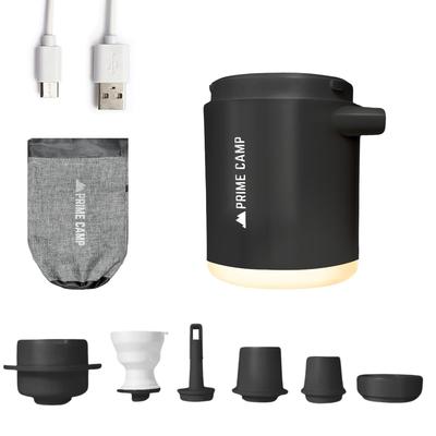 Prime Camp Air Pump Electric Air Pump Ultra Lightweight Powerful Nozzles Lights Air Pump 1380mAh Large Capacity USB Rechargeable Air Venting Inflator