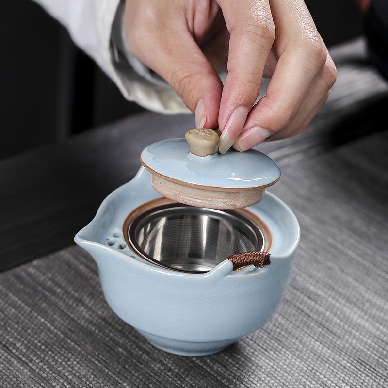 Ruyao Ge Kiln Portable Travel Tea Set Kuaike Cup One Pot Two Cups Brewing Teapot Tea Can Customization