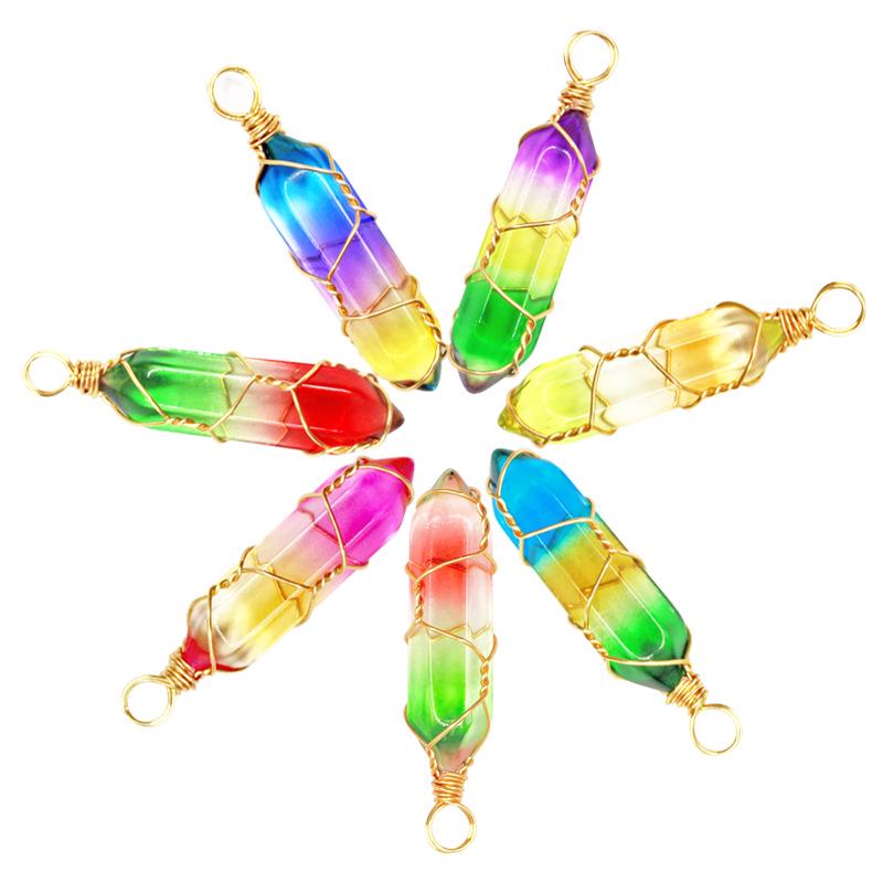 Hexagonal Wire-Wrapped Natural Crystal Stone Pendant Necklace for Women