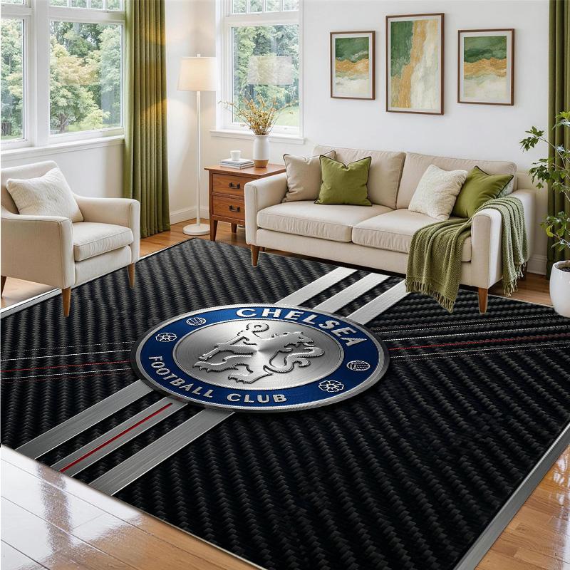 Chelsea FC Design Crystal Velvet Rug Soft Decorative Mat for Bedroom Entrance