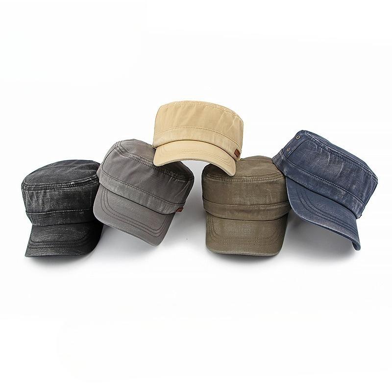 Vintage Washed Cotton Military Cap for Men Women Flat Top Hat British Style Army Cadet Cap Outdoor Casual Breathable Peaked Hat All Seasons