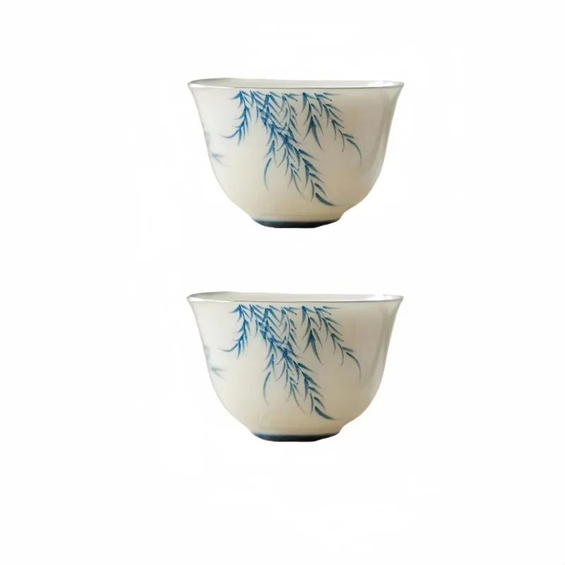 Hand Painted Willow Birds Jade Porcelain Gaiwan For Tea Tureen Teaware Cup Chinese Tea Bowls Chawan Tea Ceramony Kung Fu Tea Set