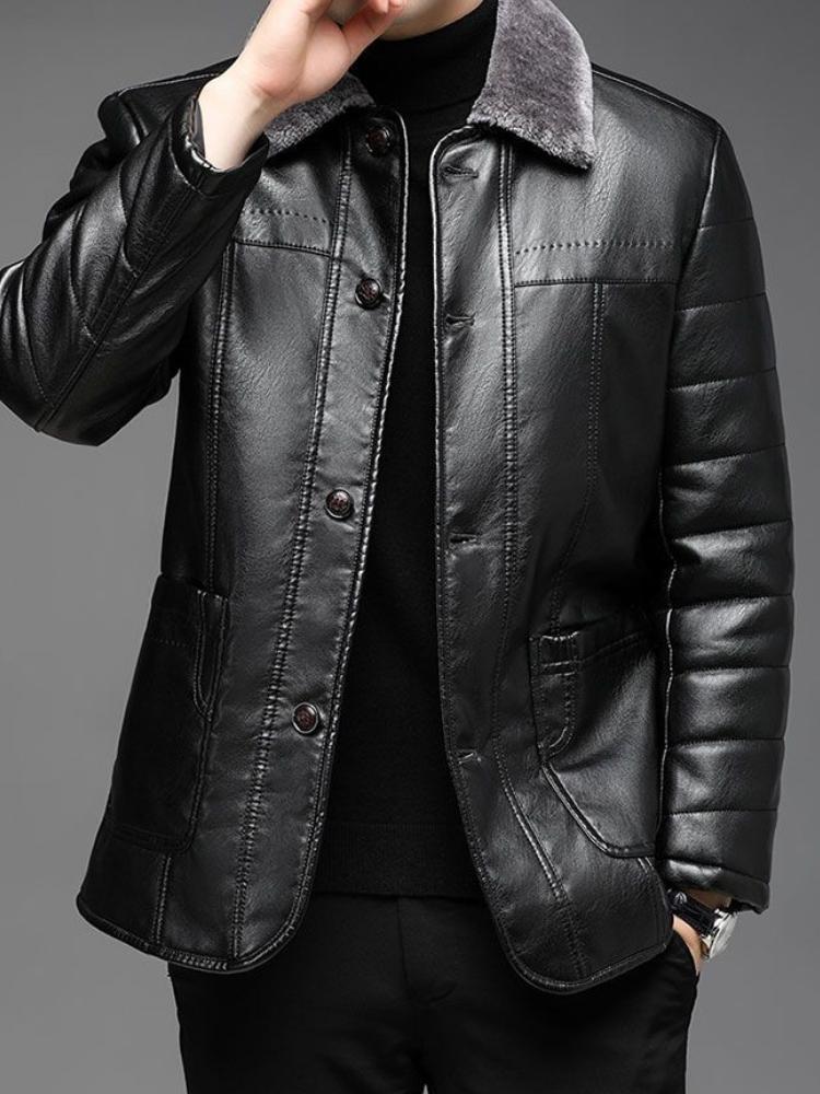 

Кожаная куртка среднего и пожилого возраста для мужчин-отцов, мех на осень и зиму, мужская плюшевая куртка с утолщенными лацканами, куртка из натуральной кожи 4XL