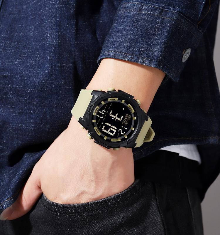 SKMEI LED Light Sports Watches Mens Countdown 2 Time Digital Wristwatch Alarm Date Clock 5Ba Waterproof Relogio Masculino 1845