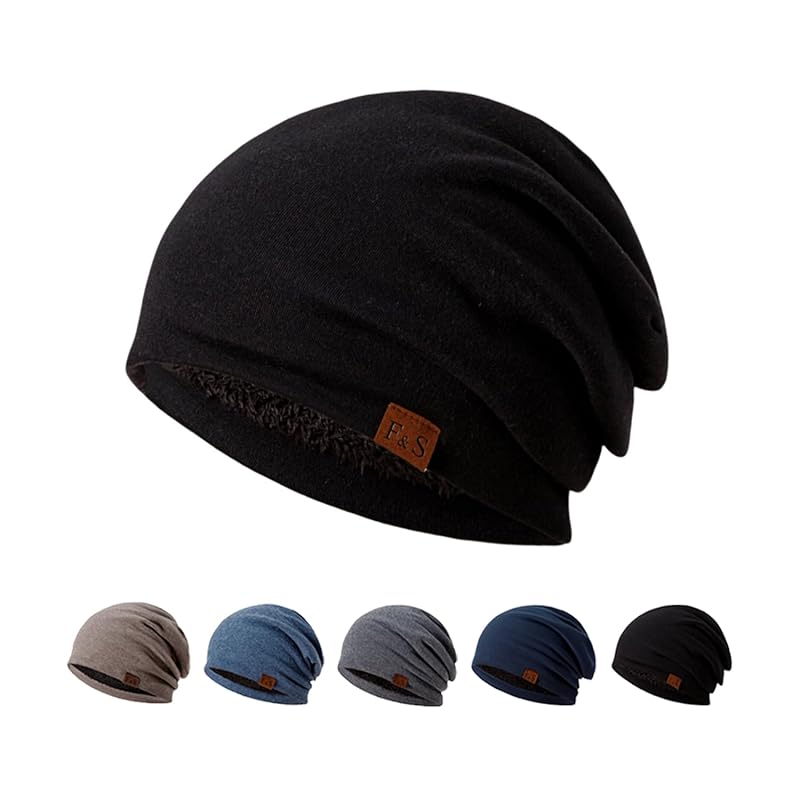 

[OMKUY] knit hat men s winter Fluffy brushed lining cold weather hat beanie hat knit cap beanie cap large size hat cap medical hat care hat skiing ski