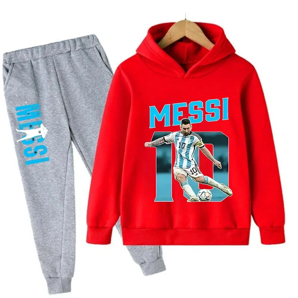 Jesienna Gwiazda Piłki Nożnej Messi 3-12 lat Dziecięce Bluzy z Kapturem Zestawy Spodnie Garnitur 2 Szt. Zestawy Ubrania dla Dzieci Chłopiec Dziewczynka Codzienna Moda Dresy