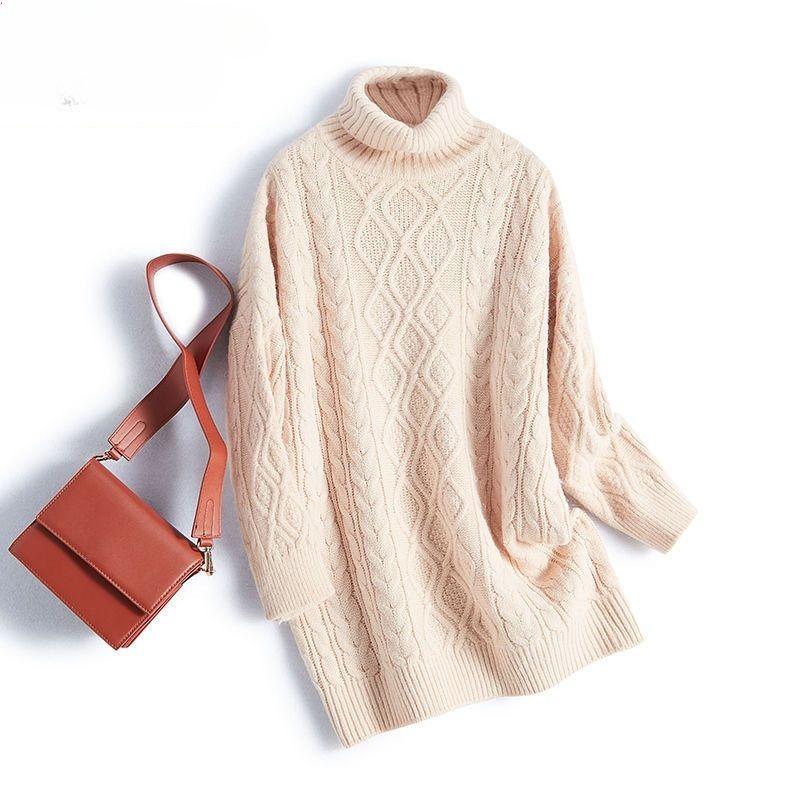 

Women s High-neck Wool Sweater Thick Warm Knitted Sweater Autumn Winter Loose Fit Plus-size Wool Knitted Top 4XL бежевый