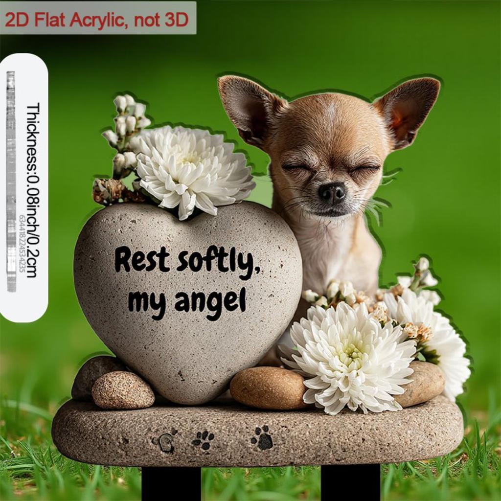 Acrylic Dog Memorial Plaque with Heart Stone Decor, 2D Flat Design for Garden & Small Dog Area, with Planter Ornament, Ideal Outdoor Yard Decoration