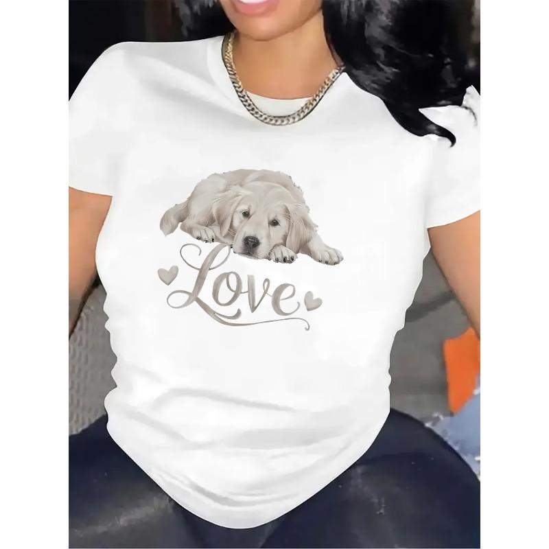 Polyester Short Sleeve T-Shirt with Adorable Puppy Design, Perfect for Home Living Room Use, Durable and Comfortable, Ideal Gift for Pet Lovers