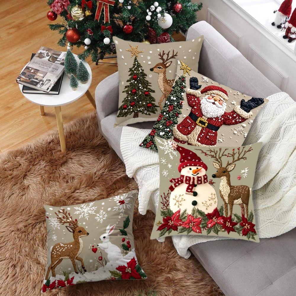 Short Plush Christmas Pillow Cover 45x45cm Sofa Cushion Cover  Xmas Home Decoration