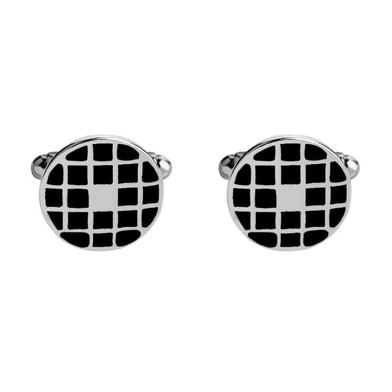 Funny Black Striped Grid Pattern Design Mens Cufflinks Round Square Shaped Sleeve Button