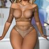 Hot Sexy Shiny Rhinestones Bodysuit Women Sexy Lingerie Fashion Fishnet Tops Porn Bodycon Underwear Erotic Outfits Sexy Set