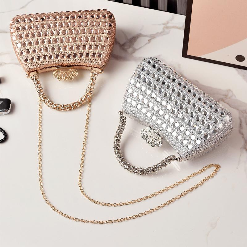 Silver Woman Bag Shine Bling Crown Hasp Diamond Shoulder Bag Crossbody Luxury Designers Rivet Clutch Party Evening Sparkly Purse