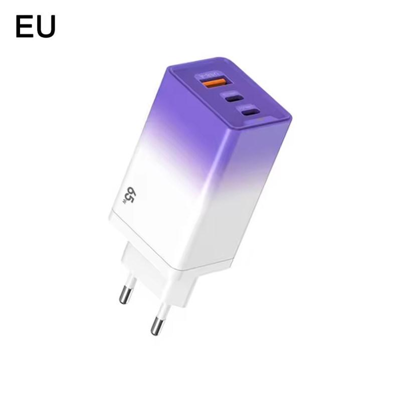 USB Type C Charger With Gradient Shell 65W Fast Charging 3-Port USB-C USB-A Adapter Plug For EU/US For iPhone