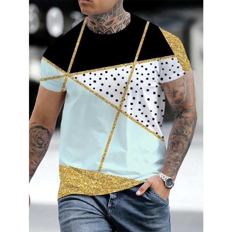 Letní tričko s krátkým rukávem a kulatým výstřihem s 3D digitálním potiskem Pánské