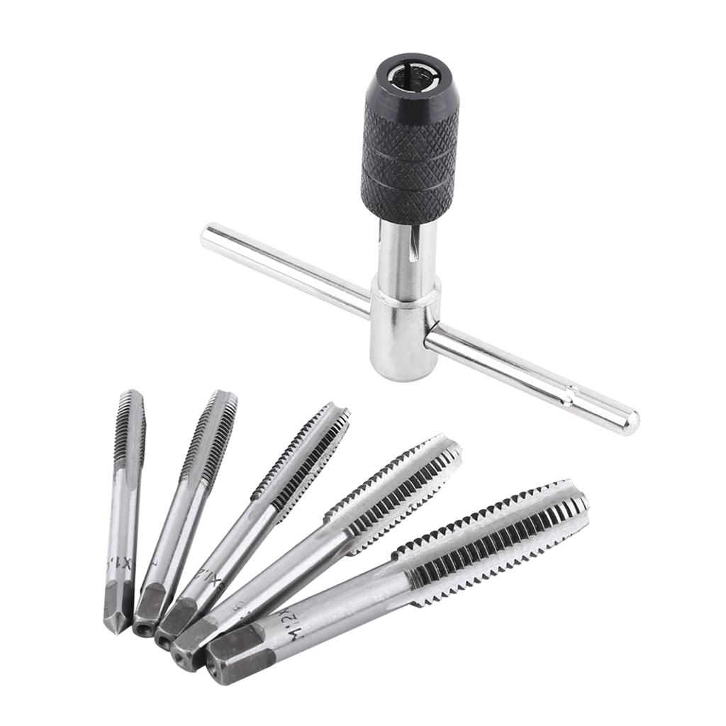 6pcs Set Screw Tap & T shaped Wrench Threading Tapping Hand Tool Kit
