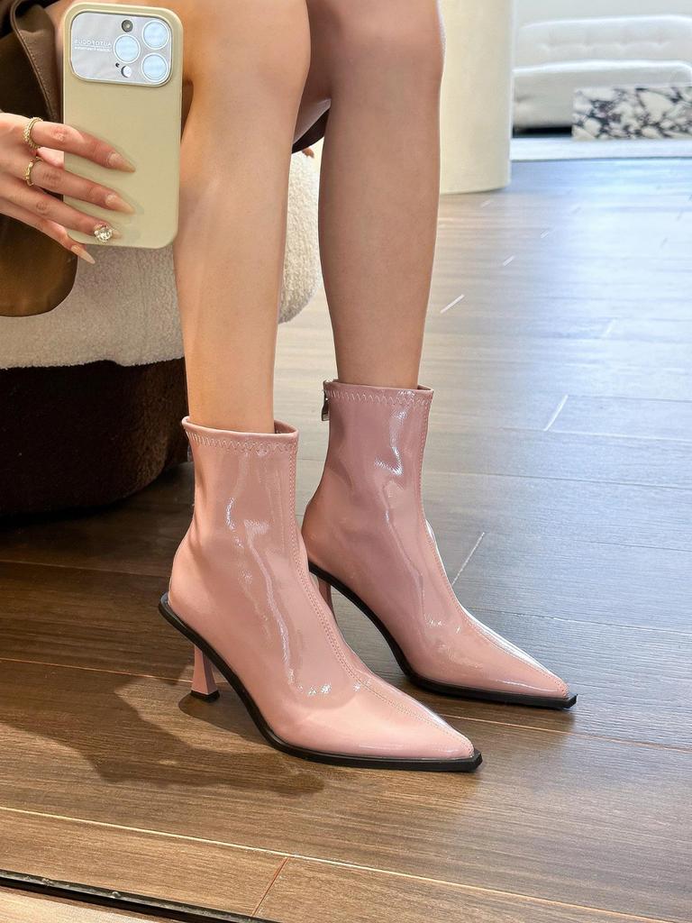 Fashion Women's Shoes 2025 New High Quality Back Zip Women's Boots Fashion Solid Office and Career Sexy Pointed Toe Ankle Boots Zapatos