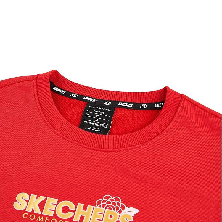 Skechers New Year Series Letter Print Round Neck Casual Sports Pullover Sweatshirt Women sweatshirt Racing-Red L122W072-001W