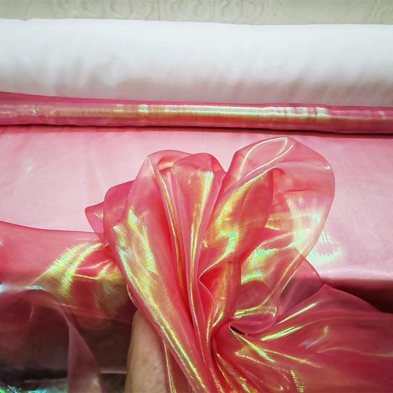 High-Density Iridescent Seven-Color Organza Fabric for Wedding and Stage Costumes
