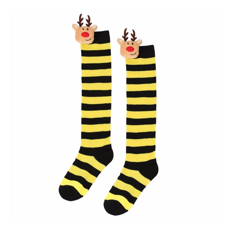 Winter Children's Stockings Striped Christmas Elk Doll High Tube Socks For Girls Boys Knee High Kids Long Sock New Year One Size