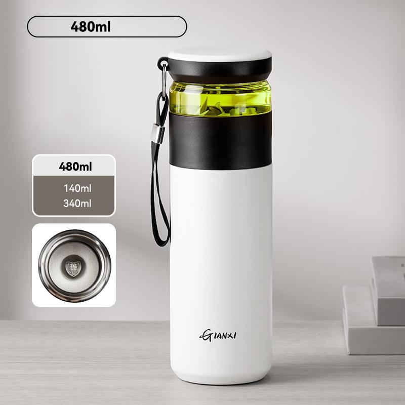 480ML Stainless Steel Cold Insulation Coffee Cup With Lid Household Ceramic Liner Water Bottle Kitchen Thermos Bottle