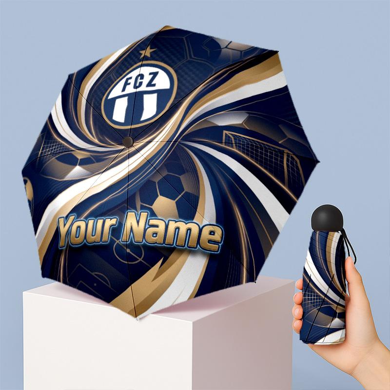 FC Zürich Manual Five Fold 8 Rib Umbrella Support Custom Text, Lightweight Travel Umbrella