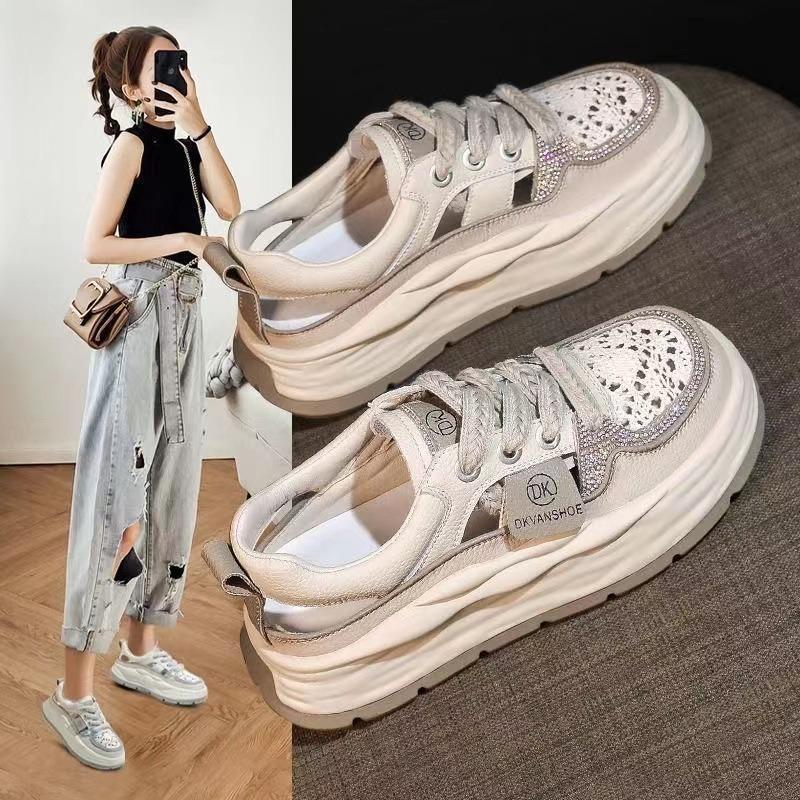 Candy color platform hollow dad shoes women's summer fashion lace-up casual shoes student running sports shoes