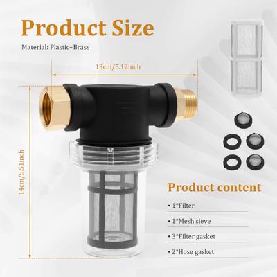 3/4 Inch Garden Hose Filter Sediment Filter Attachment for Pressure Washer Inlet Water Filter with 40 Mesh and 100 Mesh Screen