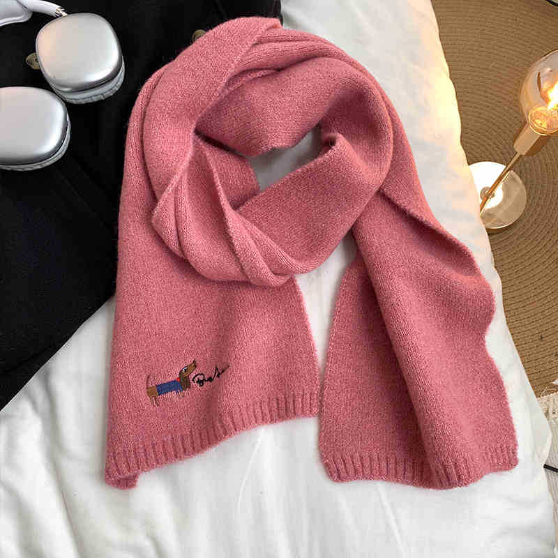 Japanischer Niedlicher Welpe Bestickter Kaschmir Strickschal Damen Saison Warm Studenten Paar Wollschal