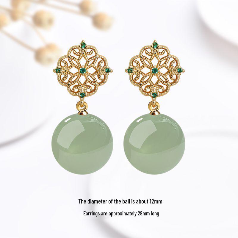 Ice Type Hetian Jade Gold Stud Earrings - Vintage Niche Design for Women, 2025