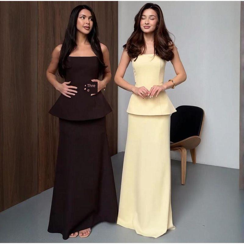 In Stock 2025 Spring New Cross-Border European and American Foreign Trade Women clothes Tube Top Solid Skirt Temperament Fashion Set