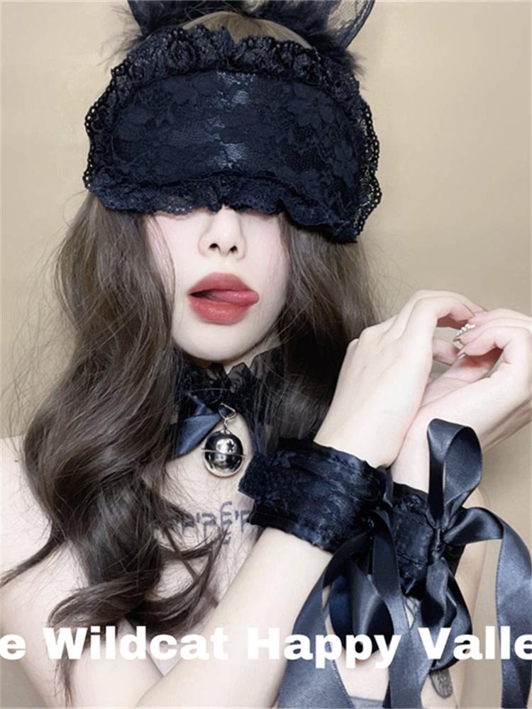 1pc Black Lace Eye Mask Blindfold & Semi-Transparent Veil Patterned With Random Lace, Sexy Lingerie Accessory Temptation BDSM