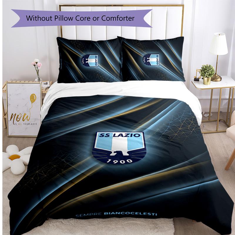 Set Biancheria da Letto 3 Pezzi Stampato Lazio FC Traspirante Copripiumino con Federe Biancheria da Letto Decorativa per Camera da Letto Casa