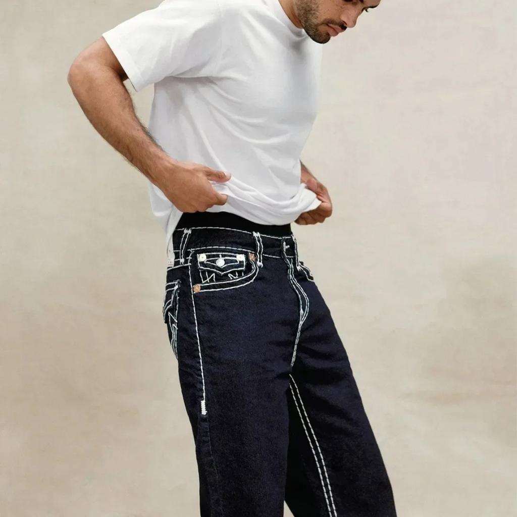 ZYLLO Hip Hop Streetwear Black Jeans Fashion Embroidered Y2k Gothic Straight Jeans