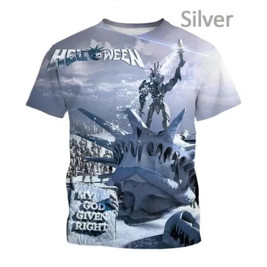 Maglietta Stampata 3D Moda Heavy Metal Rock Band da Uomo per Halloween Maglietta Casual a Maniche Corte Girocollo Maglietta Neutra