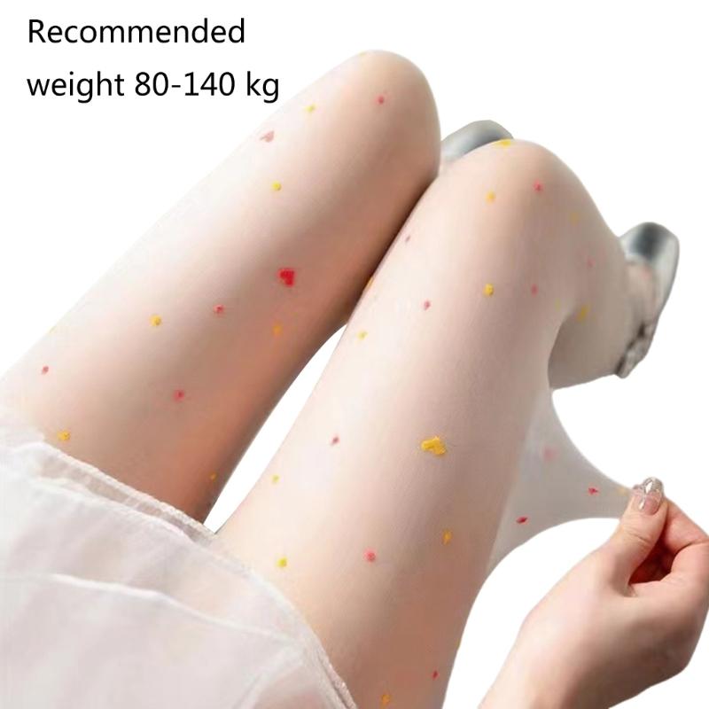 Fashion Forward Colorful Heart Dot Pattern Silk Hosiery Pantyhose Elegant Stretch See Through Tights Stockings for Women