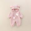 2025 Korean Style Cartoon Hooded Romper for Baby Girls - Cute Autumn Long Sleeve Jumpsuit