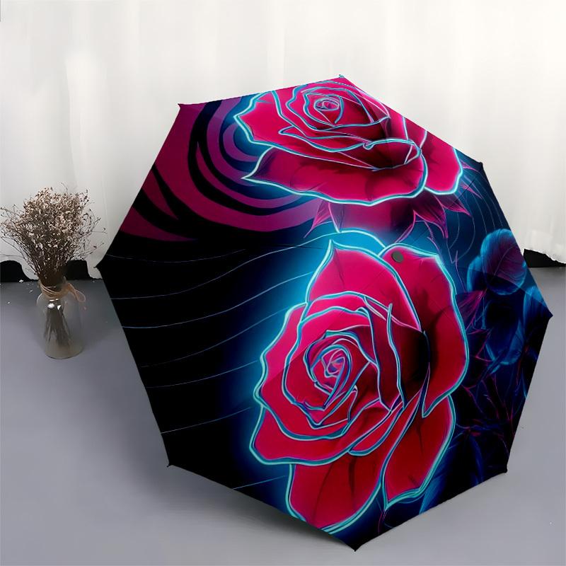 1pc Neon Roses Abstract Artwork Umbrella with Plastic Handle,Suitable for All Seasons Home Travel Outdoor UmbrellaDD931