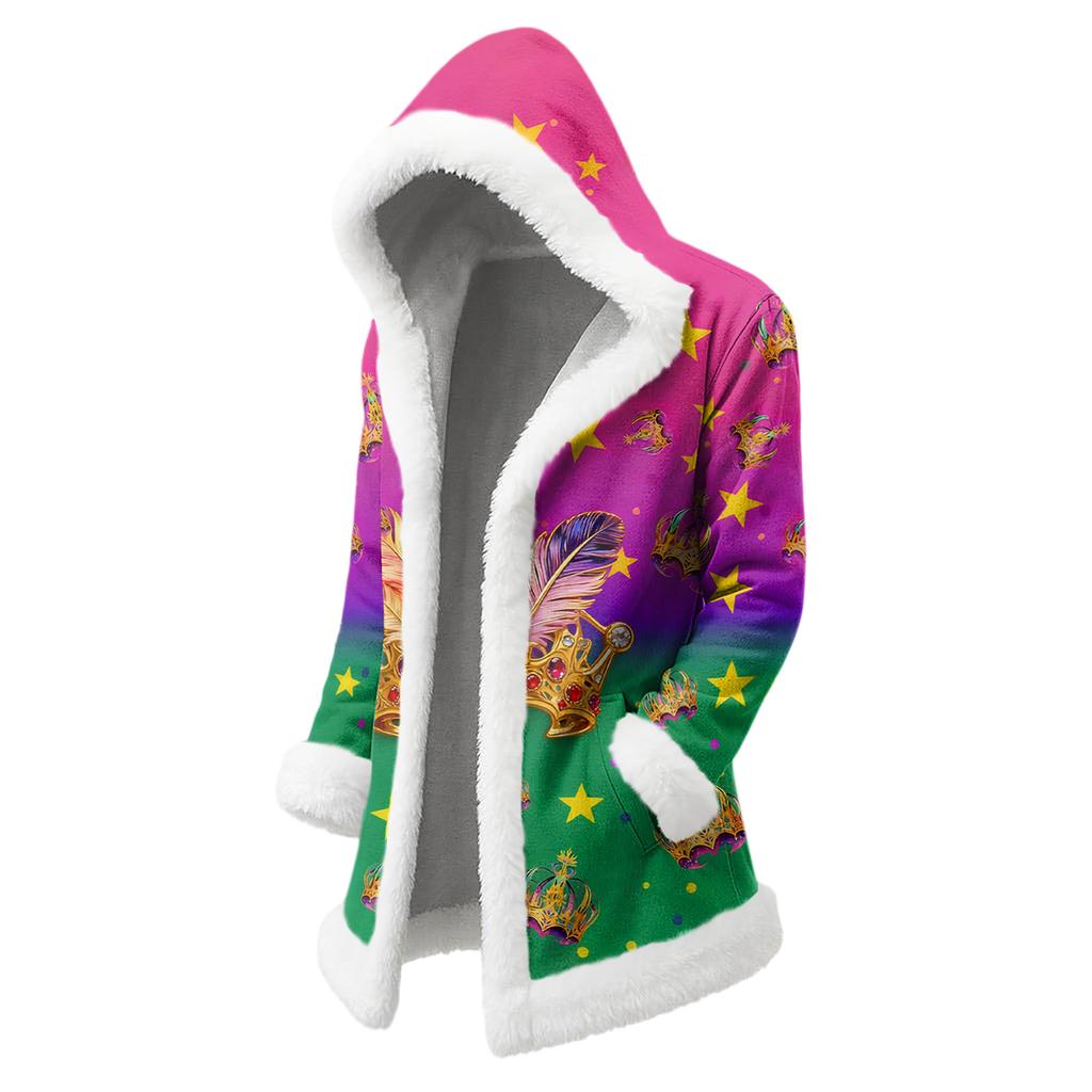Unisex Casual And Fashionable Plush Collar Hooded Long Sleeved Carnival Print Jacket