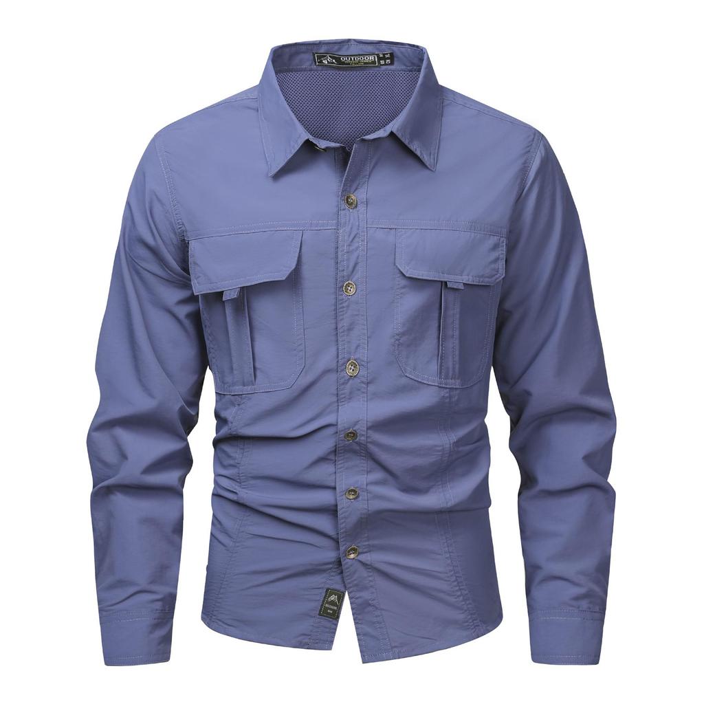 Pánské rychleschnoucí tričko s dlouhým rukávem s ledovým dotekem a ochranou proti slunci pro jaro/léto, pro outdoor a pracovní oděv, k dispozici i nadměrné velikosti.