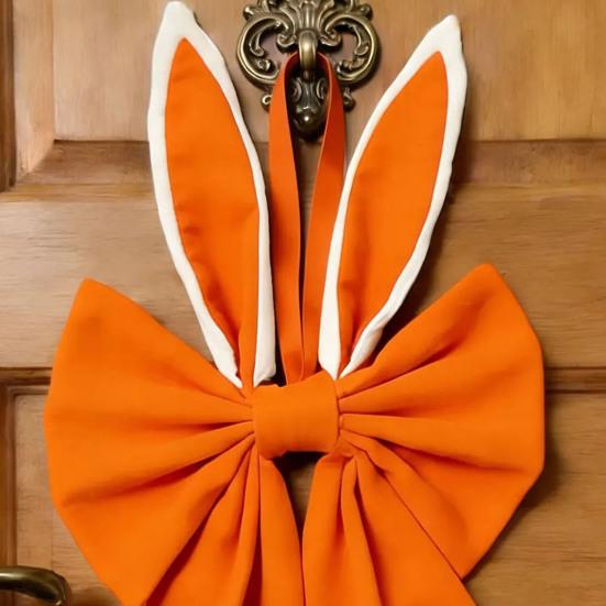 Easter Bow for Wreath Holiday Fabric Decorative Bow with Bunny Ear for Spring Summer Front Door Wall Window Indoor Outdoor Home Decor