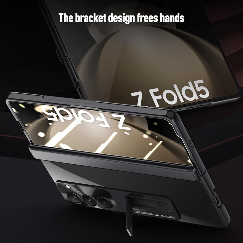 Galvanisierte transparente Halterung mit Klappscharnier für Samsung Galaxy Z Fold 5 Hülle mit stoßfester Schutzhülle aus gehärtetem Film