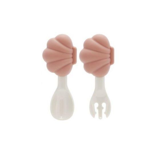 Edison Mini Shell Self-Feeding Silicone Spoon & Fork Set with Case Pink