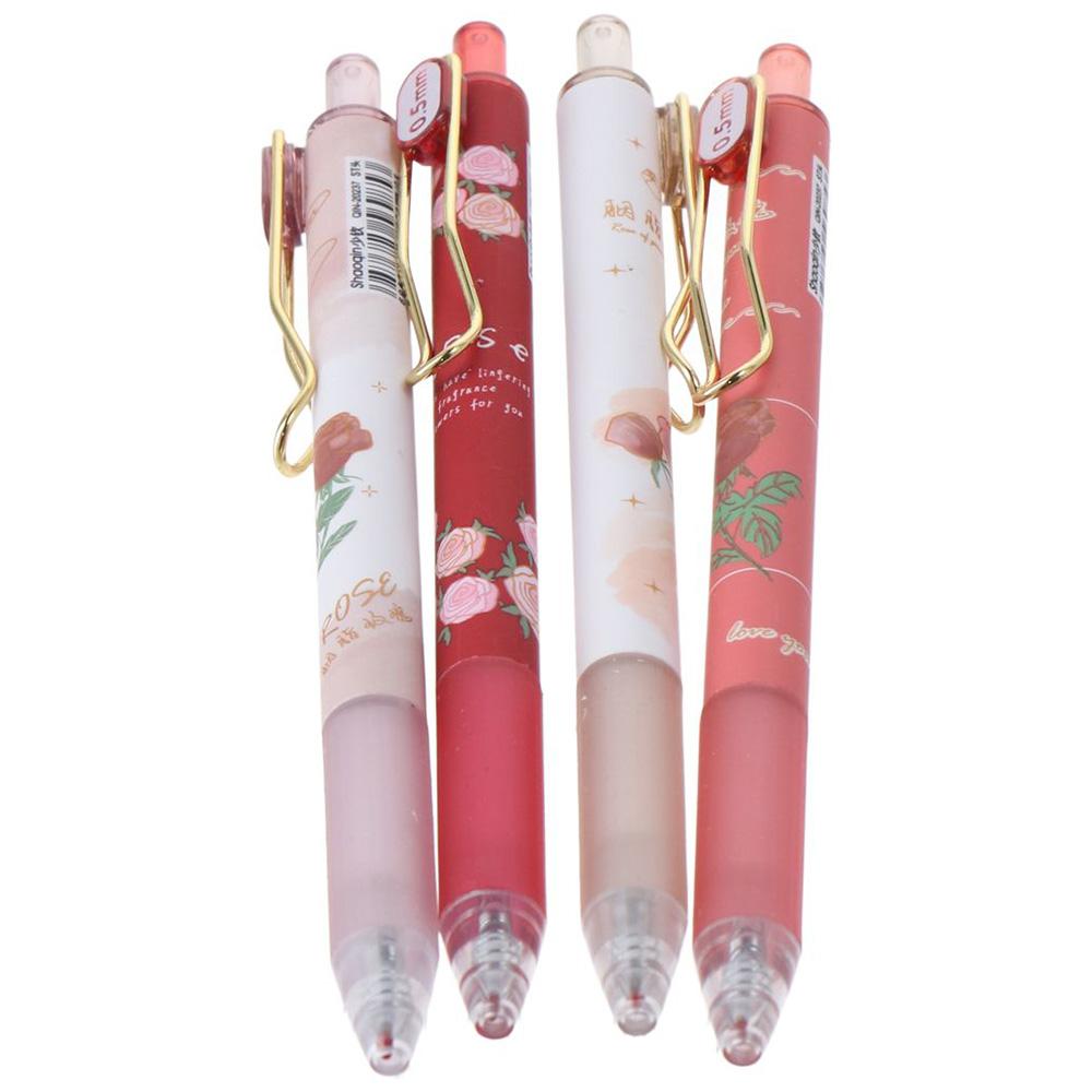 Black Ink Gel Ink Pens 0.5mm Flower Retractable Pens Creative   Office Supplies