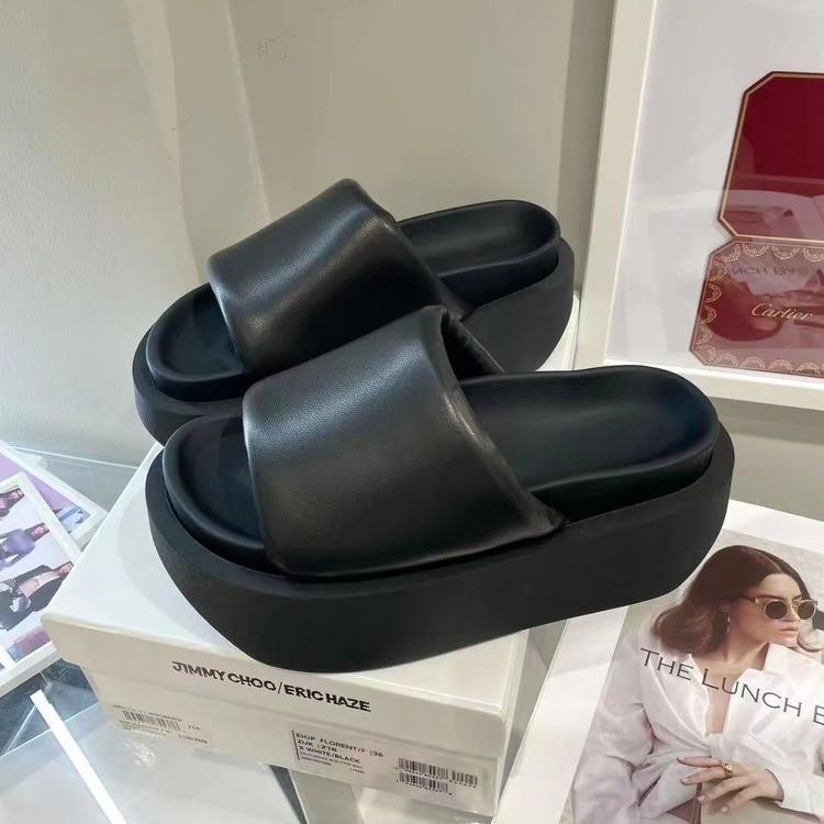 Giant Display Height~ European Calfskin Bread Slippers Women's Thick-soled Outer Wear 2024 Summer New Versatile Small Cool Slippers