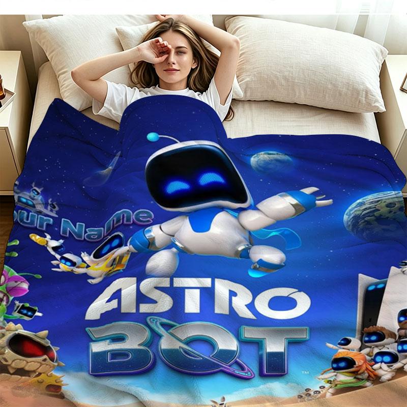 1PC ASTRO BOT Custom Name Patterned Flannel Blanket Suitable For All Seasons for Home Decor Warmth and Comfort Gifts Holiday Present
