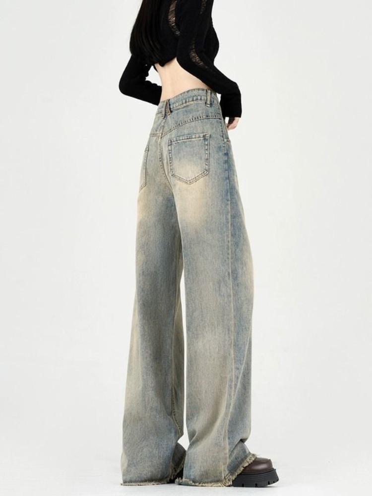 Wide-leg Jeans Women Spring and Autumn New American Retro Loose Slim Straight Mop Pants