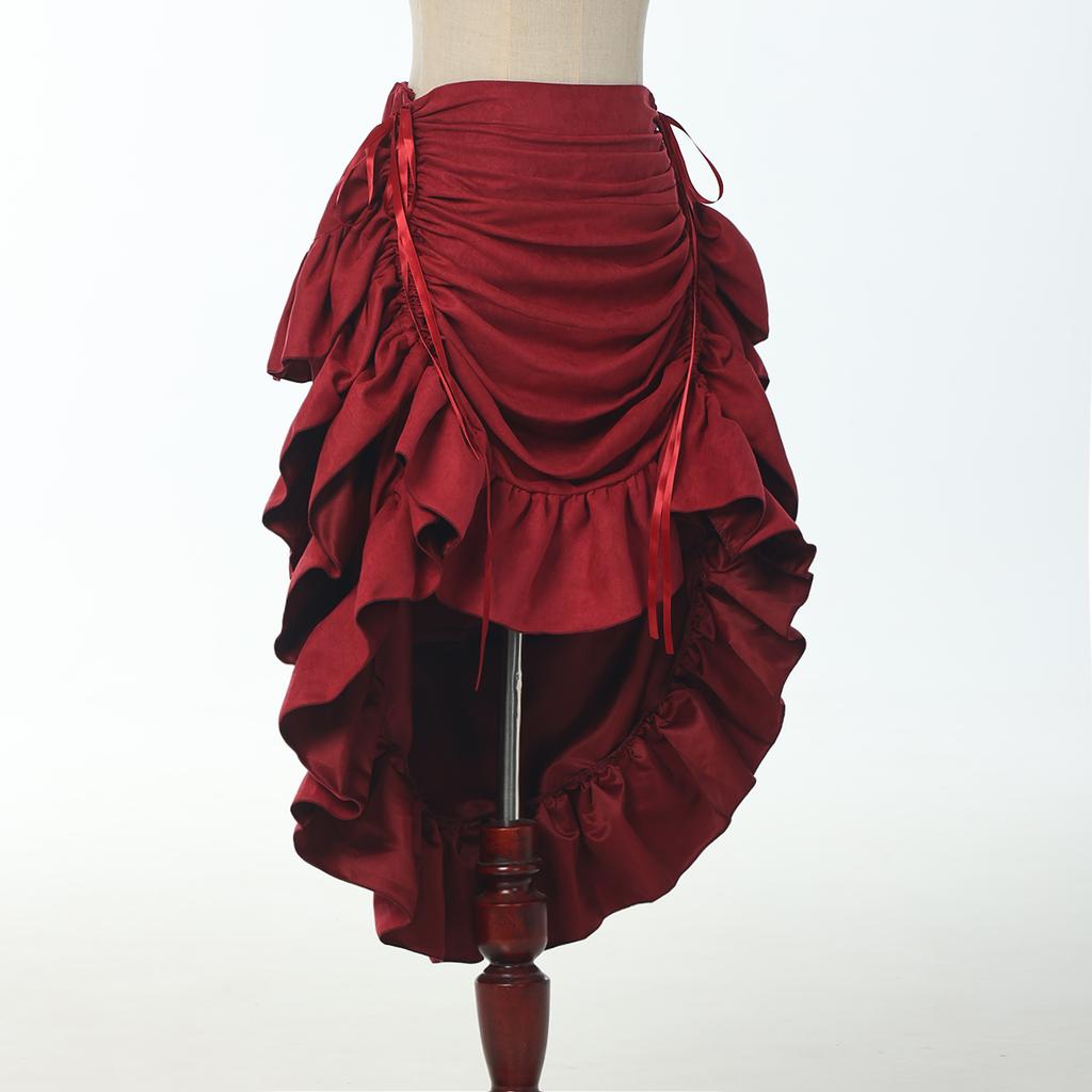 Pirate Skirt Women Renaissance Gothic Medieval Costume Drawstring High Low Skirt Victorian Steampunk Ruffles Irregular Skirts