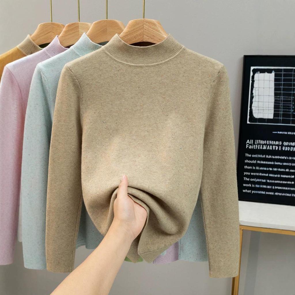Women's Colorful Dot Yarn Fleece Sweater - Half-High Collar Knitwear for Autumn/Winter