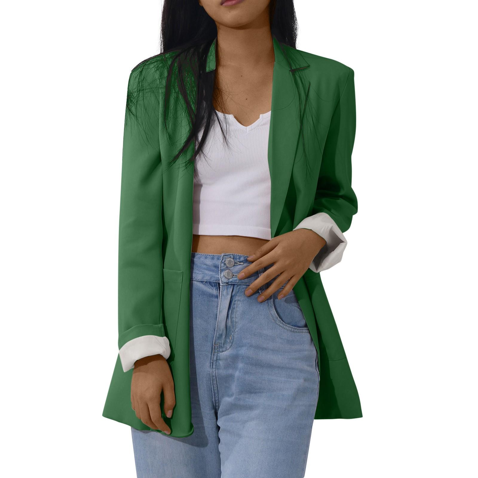 

Женский твердый кардиган с открытыми передними карманами, формальный костюм, блузка с длинным рукавом, пальто XXXXL армия зеленый